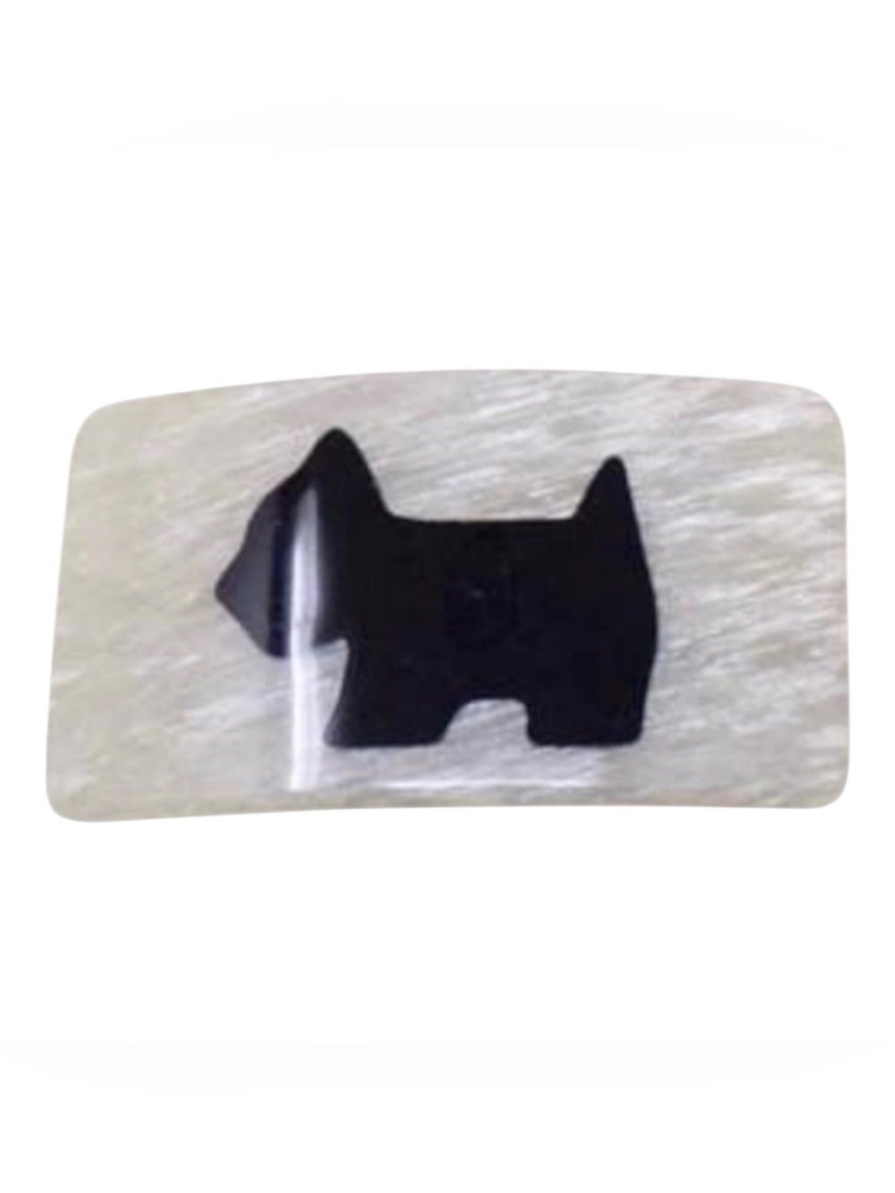 1980’s Vintage French Scottie Dog Hair Clip in Pearlescent White & Black, 3.5”